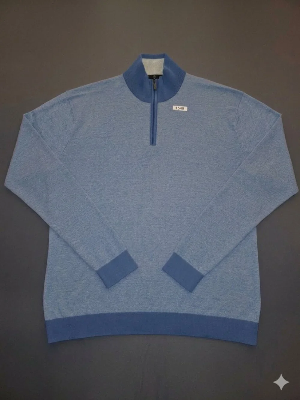 Bugatchi Men's Double Sided Pique Heather Quarter Zip Pullover Sweater Blue L - Picture 1 of 5